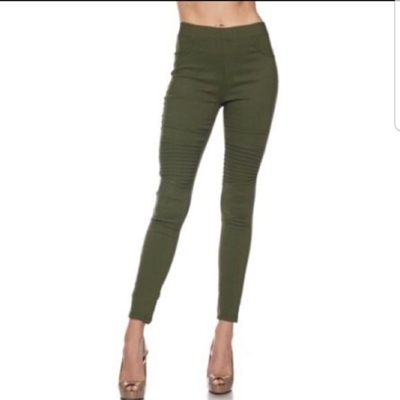 Olive moto jean leggings with ankle zipper - Picture 2 of 8